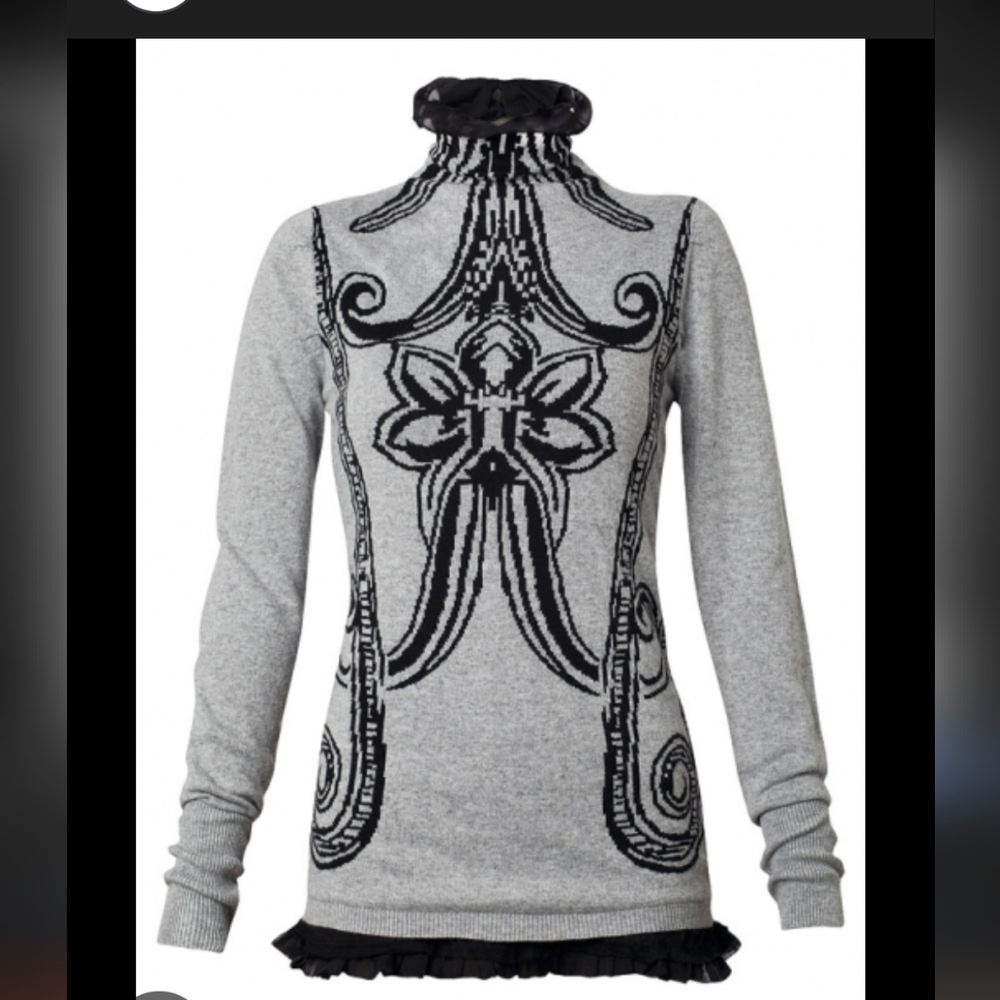 Desigual Gray and Black Floral Turtleneck Sweater